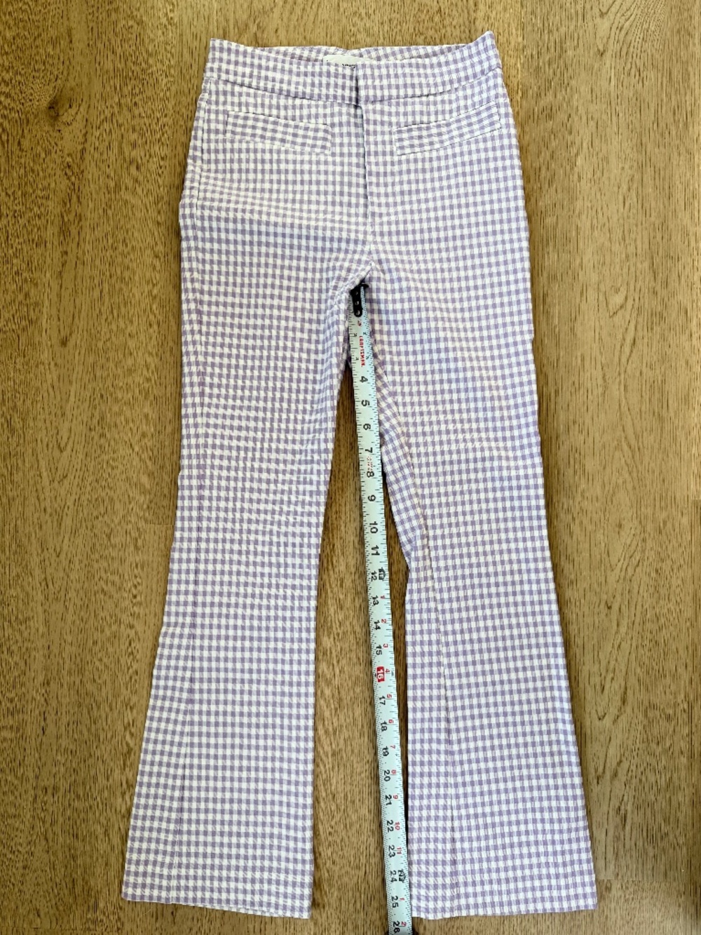 MANGO Lilac Gingham High-Waisted Flare Trousers